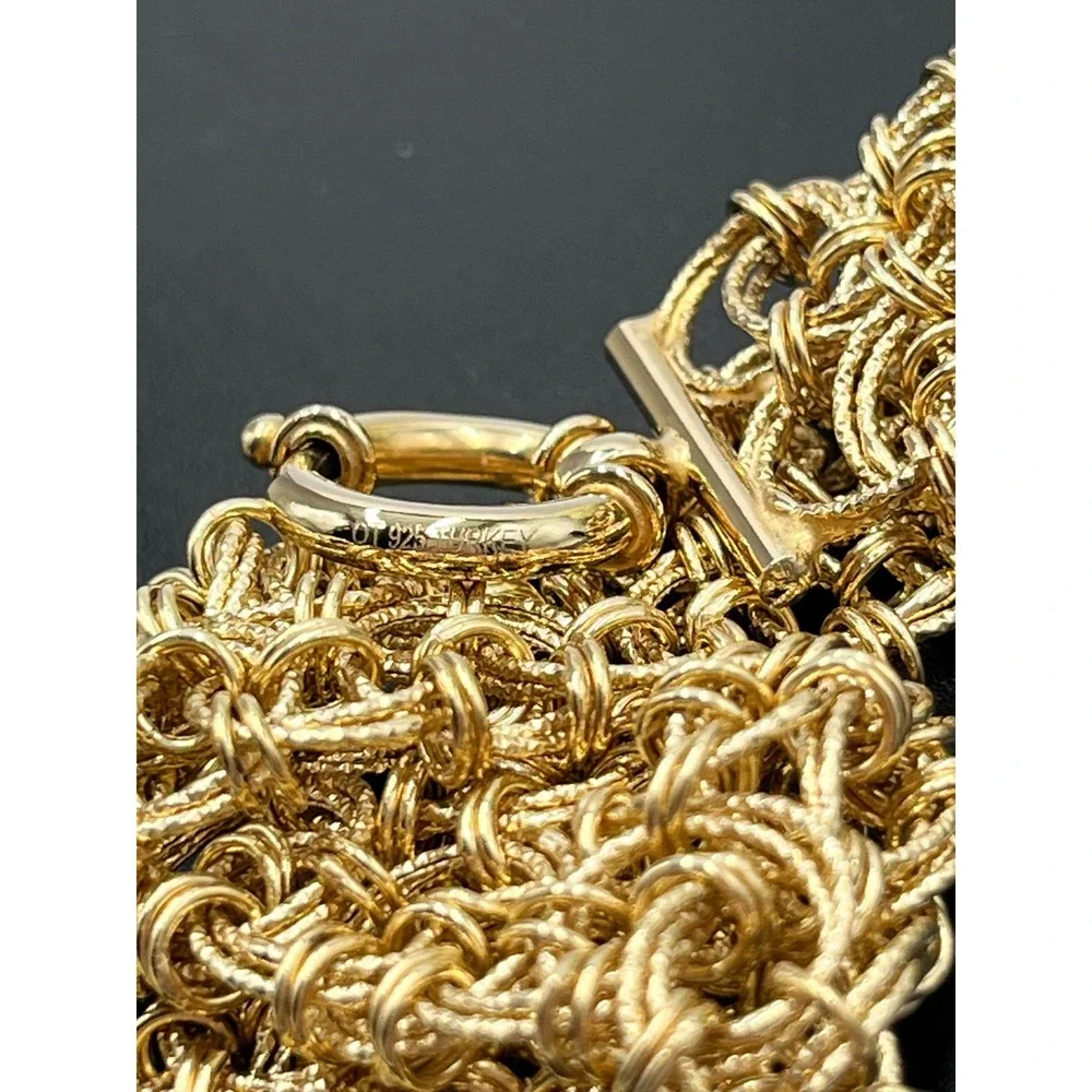 OT Turkey Vintage 925 Gold 14k Vermeil Wide Woven Mesh Bracelet Size 7.5 (15g)
